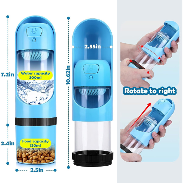 Hundevannflaske, 300 ml med matskål 130 ml, blå