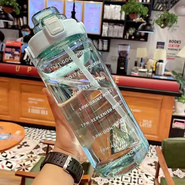 2-liters vattenflaska med halm, honkanna, bärbar flickor Blue