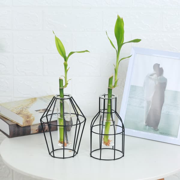 #(2-delt) dekorativ metallvase - moderne borddekorasjon, geometrisk design#