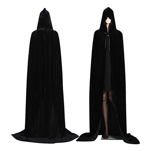 Hooded mantel Unisex vuxen mantel med huva Halloween jul Black M