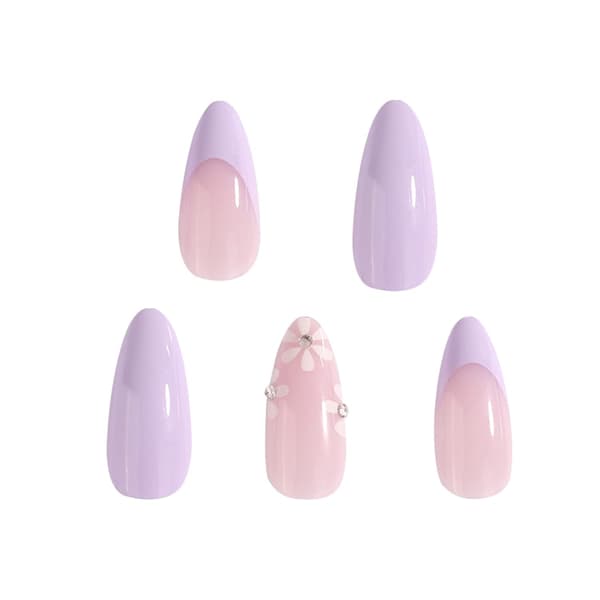 24 st Lila Mandel Lösnaglar Korta, Medium Press on Nails wit