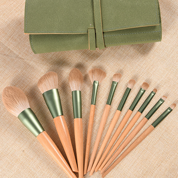 10 st Makeup Brush Set Foundation Blusher Sminkborstar gray bag
