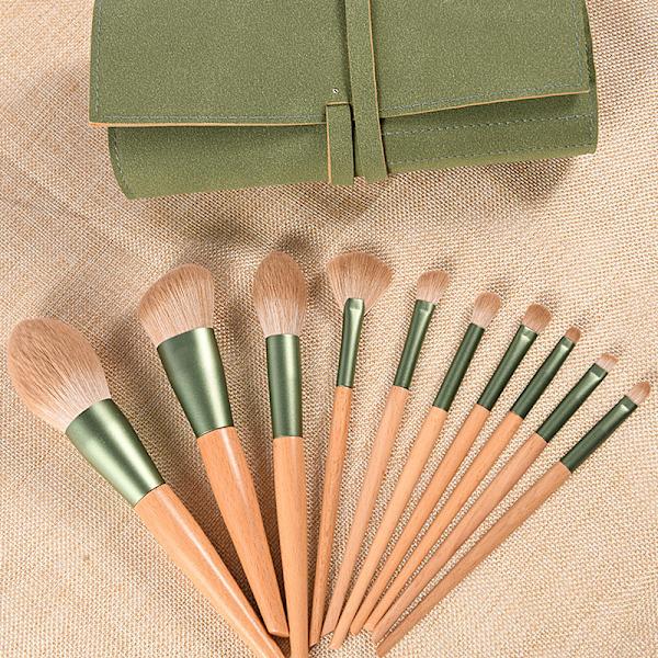 10 stk Makeup Børste Sæt Foundation Blush Makeupbørster green bag