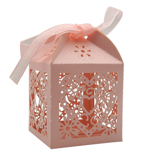 100 Pack Love Heart Laser Cut Bröllopsfest Favor Box Godispåse