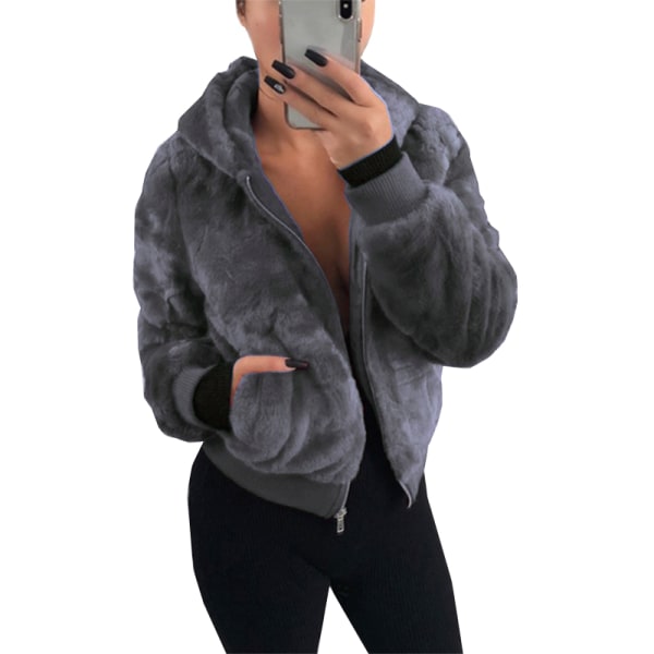 Höst Vinter Kvinnor Varm dragkedja Hooded Faux Apricot 3XL