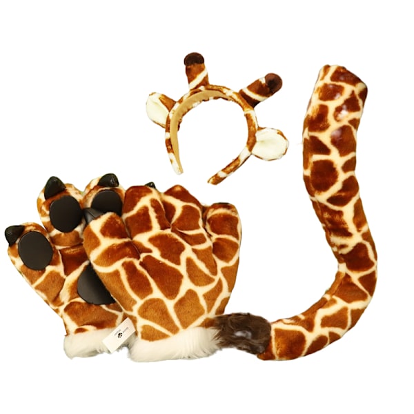 Tiger Tail Clip Ører og hansker Sett, Halloween Fancy Party Cosplay Kostyme Leker Giraffe