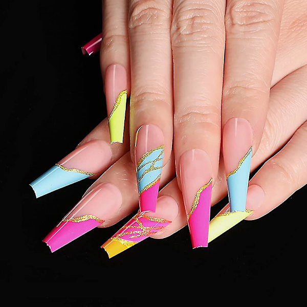 Press On Nails Pitkät Tekokynnet Vaaleanpunainen Kiiltävä Akryyli