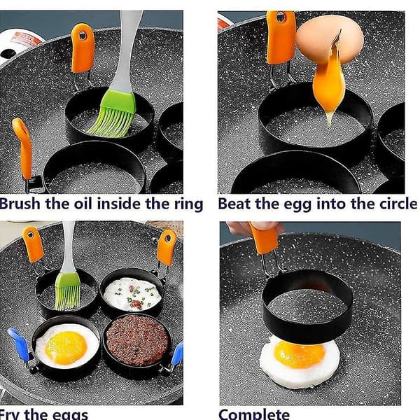 4 stk Eggring Form Omelett Crumpet Ring Rundt Rustfritt Stål Med Silikonhåndtak Blue