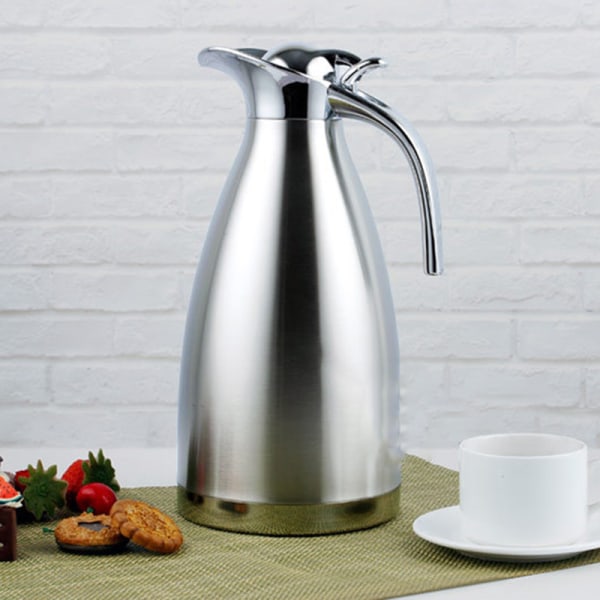 2L rostfritt stål kaffevattenkokare för att hålla varm 2-lagers isoleringskruka Hushåll Silver B