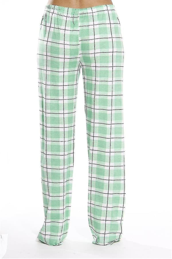 Pyjamasbukser til kvinder med lommer, bløde flannelternede pyjamasbukser til kvinder CNMR green S