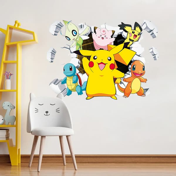 #Pikachu veggklistremerke, tapet, PVC, romdekorasjon, 60*40cm#