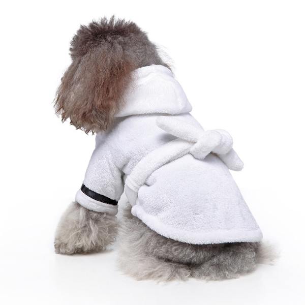 Vintermjuk flanell förtjockad pyjamas med huva Snabbtorkande och superabsorberande hundbadhandduk Mjuk nattkläder för husdjur Vit