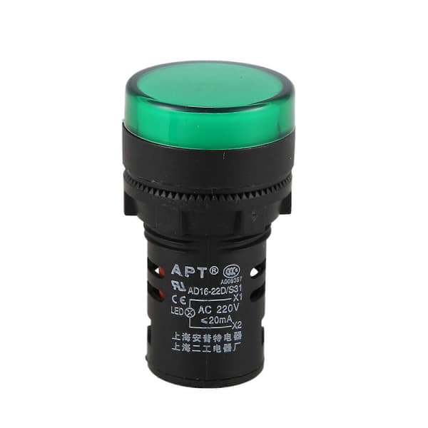 Sourcingmap 2 stk. AC220V Grønn LED Strømindikator Pilot Signallampe 22mm Dia