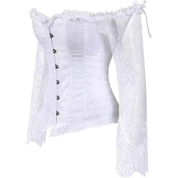 Korsetit naisille Overbust Bustier Top Gothic Sexy Shoulder 8127white 4XL