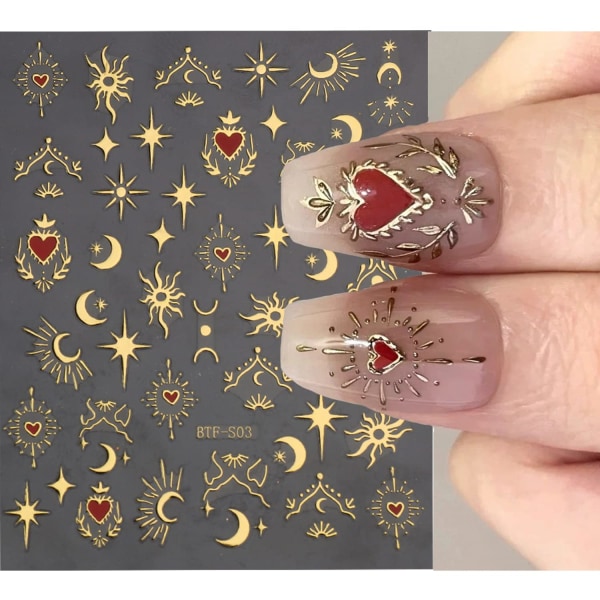 6 ark Nail Art Stickers Dekaler 3D självhäftande Starpght Moon Sun