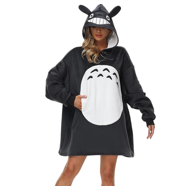Totoro Animals Filt Huvtröja Oversized Sherpa Mjuk Varm Bekväm Plysch Halloween Kostymer Loungewear