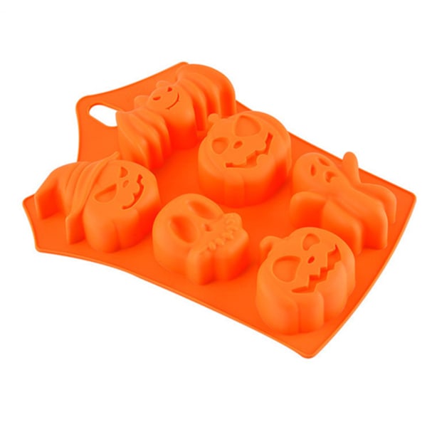 Halloween form 6 celler græskar flagermus spøgelse kranium mønster blød støbning forme til bagning default