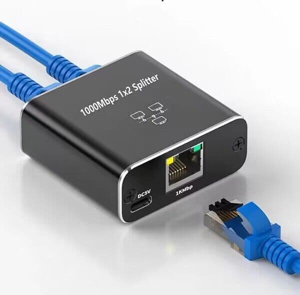 #1000 Mbps Ethernet-splitter 1 inn til 2 ut høyhastighets dobbel port RJ45#
