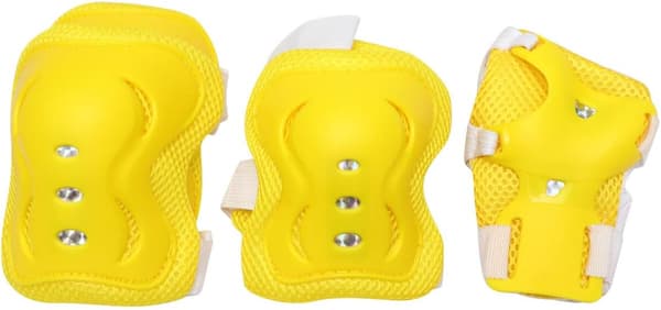 Set för utomhussporter Cykling Skateboard Skridskoåkning Skyddsutrustning Armbågsskydd Handledsskydd Knäskydd för barn (gul)