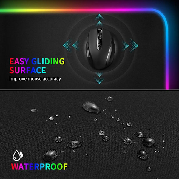RGB Gaming Mouse Pad, LED-upplyst musmatta, halkfri