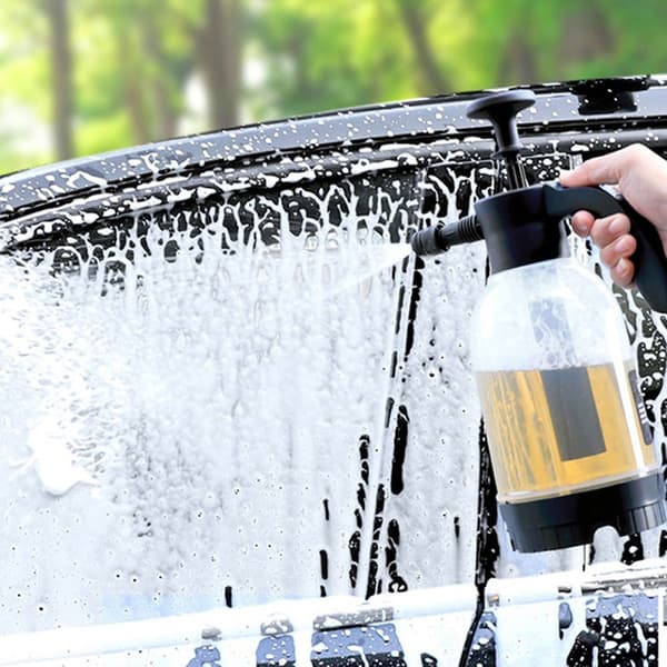 Handpumpskum med 2 munstycken Handbiltvättsprayflaska Transparent