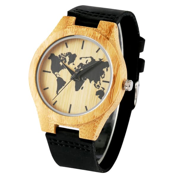 #Herre armbåndsure Herre Dame Bambus Træur Verdenskort#