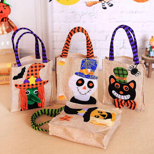 Halloween Canvas Stoffposer, Børne Canvas Trick or Treat-poser, Goodiebags, Slikpose til Fest, Halloween Party Favor Poser, 4-pak