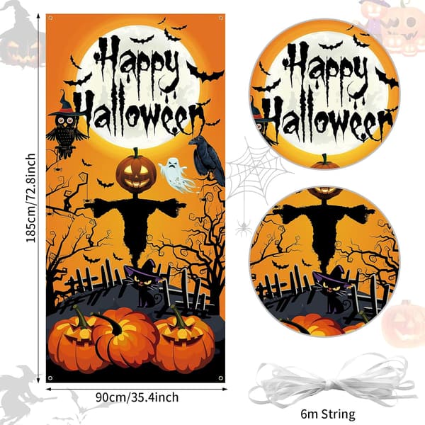 Halloween dörr bakgrundsbanner - pumpa spöke hängande affisch