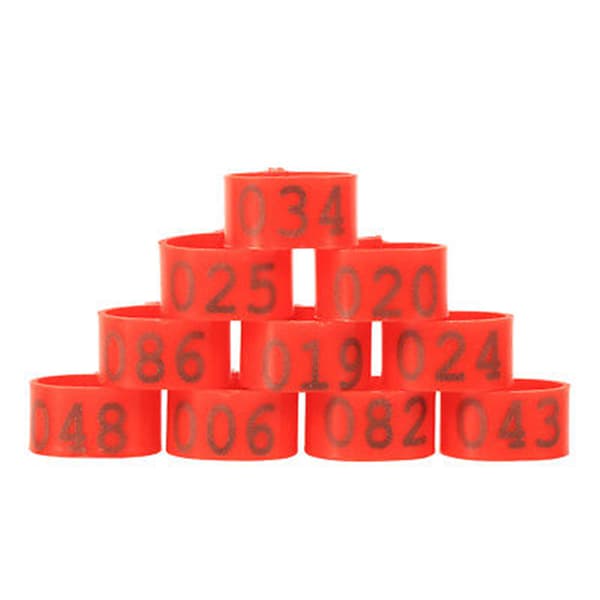 100X 16 mm Clip On Ben Band Ringar för kycklingar Ankor Höns Poultr Red