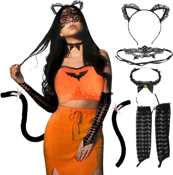 Black Cat Cosplay Cosplay, inkluderar spetsöron, maskeradmask
