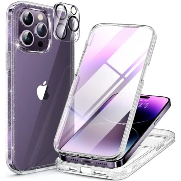 Miracase Glass Series Designad för iPhone 14 Pro Max Case 6,7 tum, [2023 Upgrade] Bumper Case med inbyggd 9H härdat glas Scr Clear Glitter