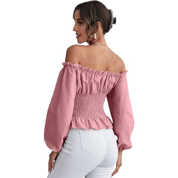Off Shoulder Ruffle Peplum Korsett Damer Rynkete Puff Lange Ermer Topper Bluse
