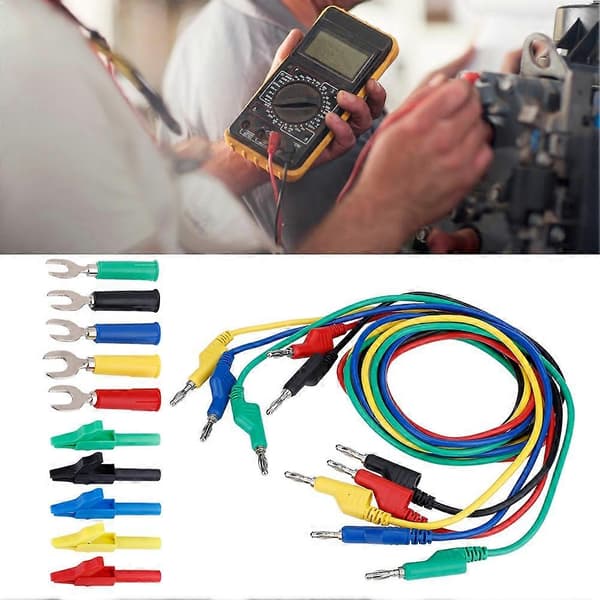 4 mm banan till banan-kontakt testkabelkit för multimeter krokodilklämma och U-typ sond (P1036A)