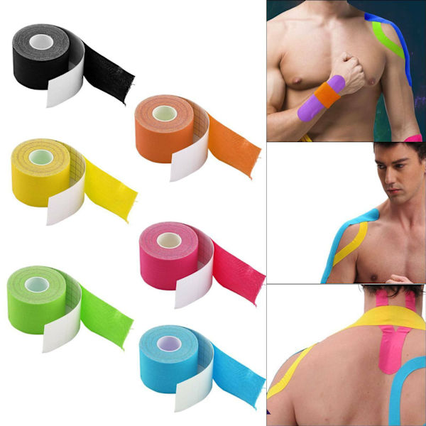 6 ruller elastisk kinesiologitape Træning Fysiologitape 5cm*5m (tilfældig farve)