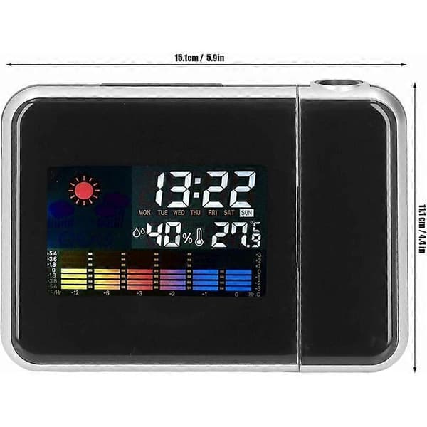 Digital projeksjonsvekkerklokke med termo-hygrometer, tid, dato