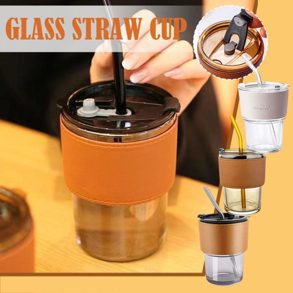 Lock och sugrör Transparent Bambu Cup Mjölk Kaffe Mugg Tea Cup Str smoke grey 400ml