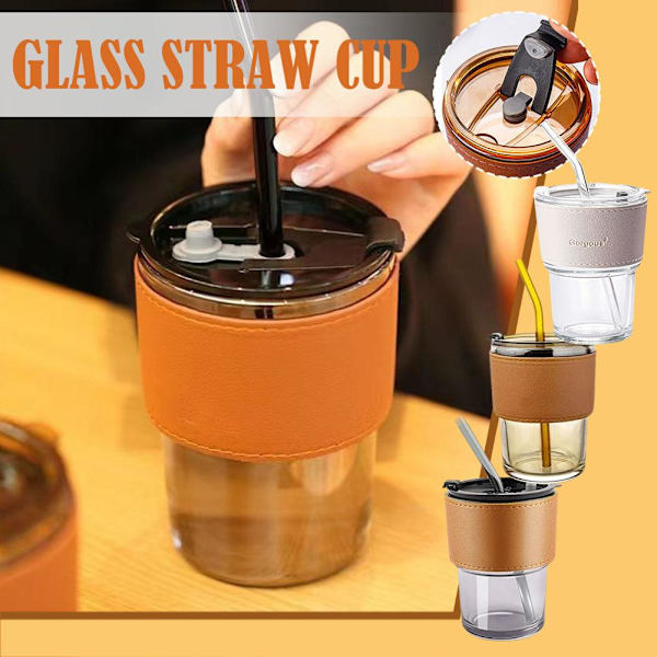 Lock och sugrör Transparent Bambu Cup Mjölk Kaffe Mugg Tea Cup Str transparent 400ml