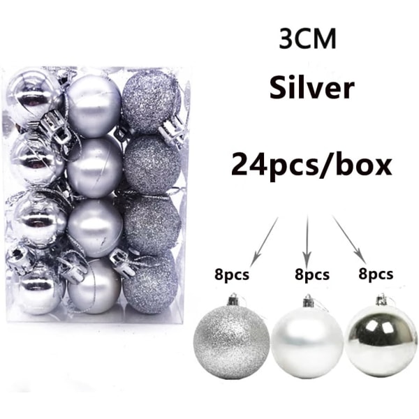 24st 3cm Julkula Bauble Ornament Dekorationer Silver