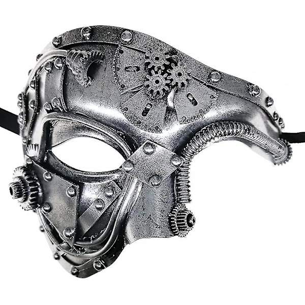 Robotmask i metall, maskeradfest för Halloween Silver