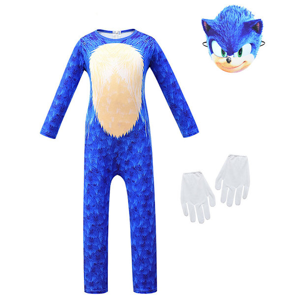 Sonic The Hedgehog Cosplay Halloween-klær for barn Gutter Jenter W Jumpsuit + Mask + Handskar 3-4 år = EU 92-98