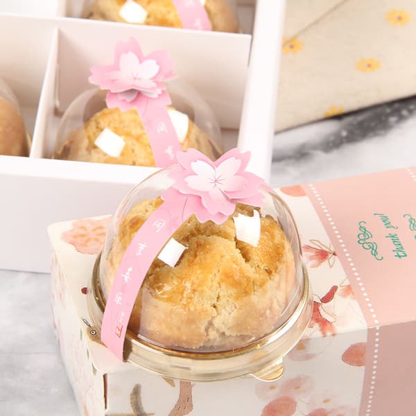 10 st Midhöstens Mooncake Sticker 3D Persika Blomma Safflor Spänne Mini Cupcake Box Förpackningsdekaler Etiketter Leverans Pink