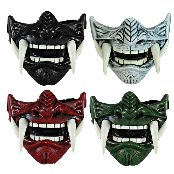 Halloween Japansk Prajna Djævel Maske Hannya Noh Kabuki Dæmon Oni Samurai Ny Red