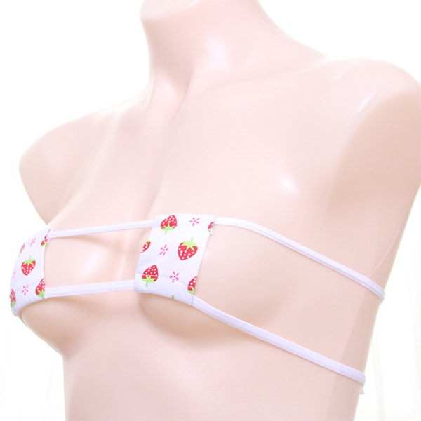 Damer Strawberry Print Underkläder Erotisk Square Cup Micro BH Thong Cosplay Bikini