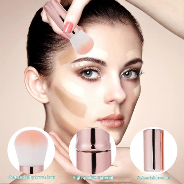 Udtrækkelig Foundation Børste, 2-pak Rejse Blush Børste Kabuki Børste Bærbar Pudder Foundation Børste med Låg til Blush, Bronzer, Buffing