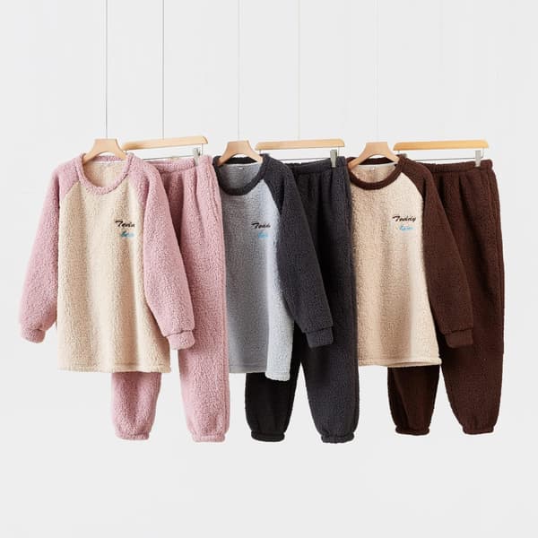 Dam Fluffy Pyjamas Set Fleecetröja byxor Lös plysch
