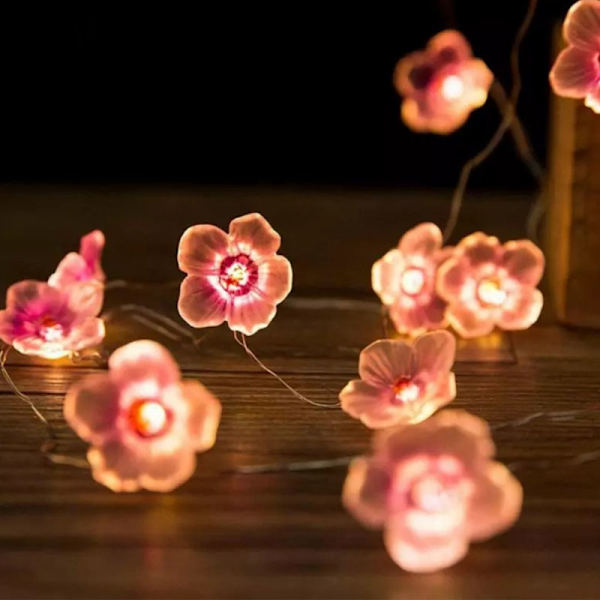 Flower String Lights Fairy Pink Cherry Blossom Lights 3m 30 LEDs USB och batteridrivna dekorativa lampor