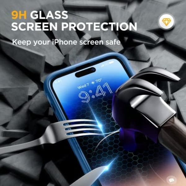Miracase Glass Series Designad för iPhone 14 Pro Max Case 6,7 tum, [2023 Upgrade] Bumper Case med inbyggd 9H härdat glas Scr Capri Blue
