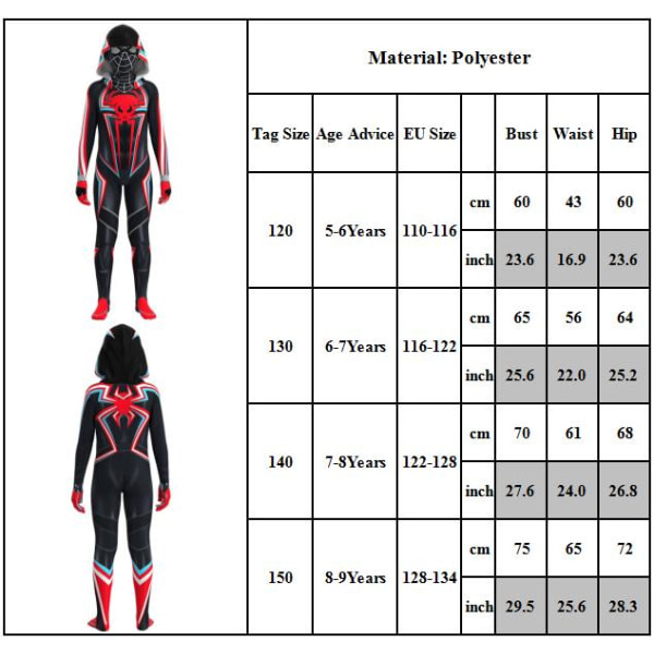 Børnedragt Spiderman Cosplay Jumpsuit Halloween Cosplay kostume 150cm