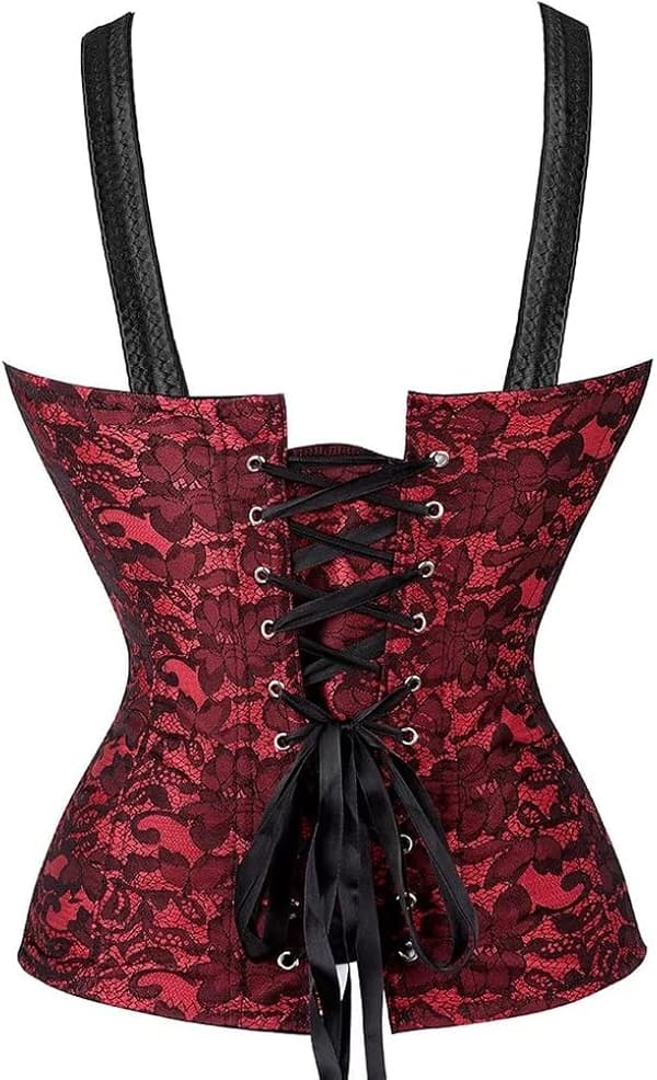 Korsetter för kvinnor Overbust Bustier Top Gothic Sexy Shoulder Red 2928 2XL