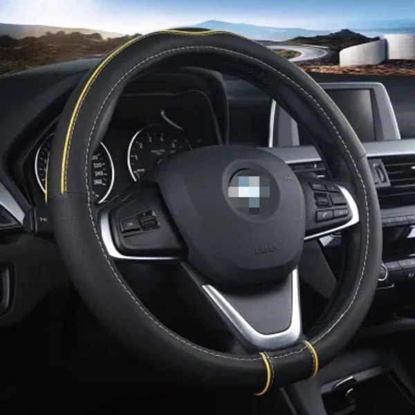 (Keltainen) 2018 UUSI PU-nahkainen suojus Universal 38cm Urheilullinen muotoilu Ohjauspyörän suojus Kotelo Useimmat autot Muotoilu Yellow